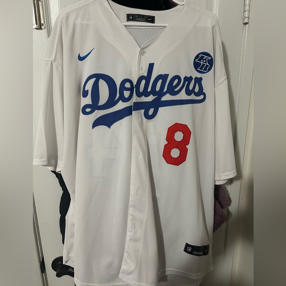 Nike MLB Dodgers White Blue Red #8 Baseball Jersey